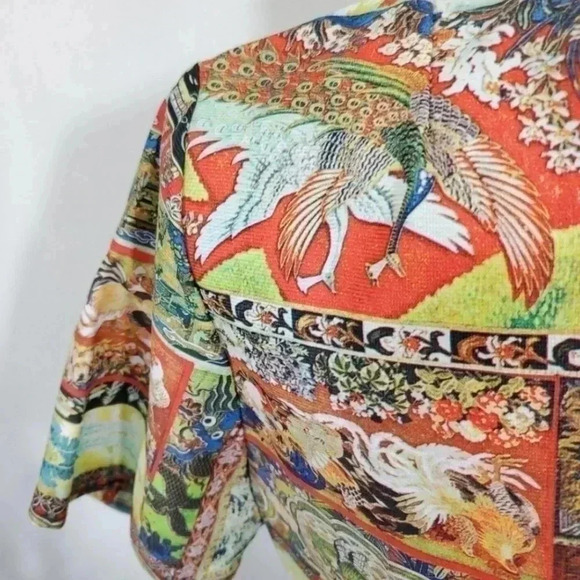 Vintage 70s Novelty Print keyhole blouse.  Size Large - Picture 7 of 15